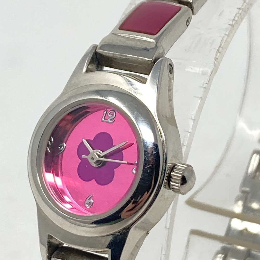Vintage Women's Watch 18mm Tone Pink Flower Dial Silver Faded Glory New Battery